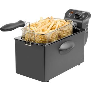 Bestron friteuse met koude zone, frituurpan met mand, inclusief traploos instelbare temperatuurregelaar, 2000W, 3,5 L, kleur: zwart