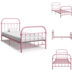 vidaXL Metalen Bedframe - Roze - 213 x 101 x 109 cm - Geschikte matras- 90 x 200 cm - Montage vereist - Bed