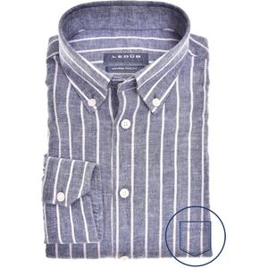 Ledub modern fit overhemd - donkerblauw gestreept - Strijkvriendelijk - Boordmaat: 41