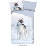 Good Morning Dekbedovertrek ""husky hond"" - Blauw - (200x200/220 cm) - Katoen