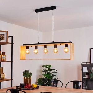 Hangende plafondlamp - Zwart en natuurlijk hout - 5X 40W E27 kookeiland - Verstelbare hoogte Drop interieur moderne trendy woonkamer