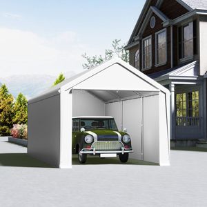 Tentgarage Grote Carport Garagetent Autoluifel Garageluifel Opslagtent Uv-Bestendig Waterdichte Schuilplaats Met Oprolbaar Raam (3x6 M, Wit)