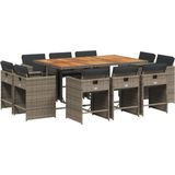 vidaXL - 11-delige - Tuinset - met - kussens - poly - rattan - grijs