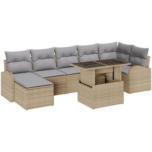 vidaXL - 8 - Stuk - Tuin - Sofa - Set - met - Kussens - Beige - Poly - Rattan