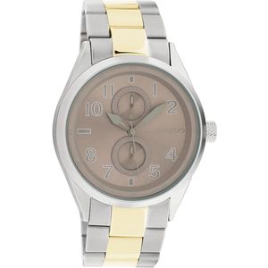OOZOO Timepieces - Zilverkleurige horloge met zilver/goudkleurige roestvrijstalen armband - C10632