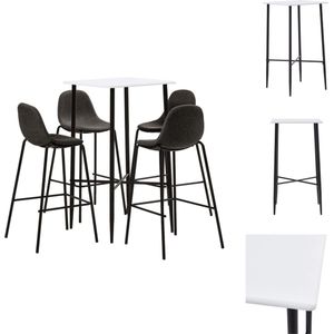 vidaXL Barset Modern Wit - MDF Tafelblad - Gepoedercoat Staal - 60x60x111 cm - 4 Donkergrijze Barstoelen - Stoffen Bekleding - 51x49x99 cm - Set tafel en stoelen