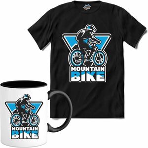 Mountain Bike | Mountain Bike - Fiets - Bicycle - T-Shirt met mok - Unisex - Zwart - Maat S