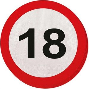 60x 18 jaar leeftijd themafeest servetten verkeersbord 33 cm rond - Achttiende/18e verjaardag papieren wegwerp tafeldecoraties