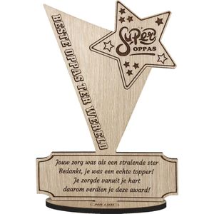 Award Beste Oppas Ter Wereld - bedankt babysitter - houten wenskaart - kaart van hout om kinderoppas te bedanken - 17.5 x 25 cm