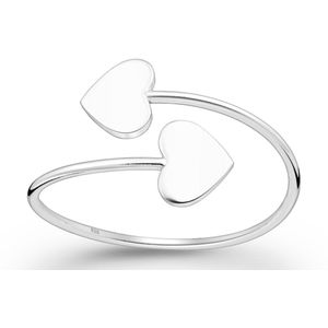 Joy|S - Zilveren hartjes ring - verstelbaar (maat: zie omschrijving) - hartje aanschuifring