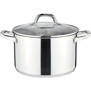 Pot van 6,8 L met glazen deksel, roestvrijstalen pan, handvat niet heet, geschikt voor inductiekookplaten, stabiele basis voor alle kookplaten, grote kookpot, bouillonpan, aardappelpot, pastapan, kookpot