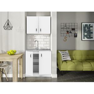 Keukenblok - Kleine Keuken Wit - 80cm – Mini Keukenblok – Kitchenette met Franke Spoelbak – Goedkope Keukenkast - Keuken zonder apparatuur