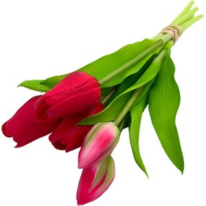 Kunst tulpen boeket - Rood - 33 cm - 5 stelen - Kunst boeket - Tulpenboeket - Real touch - Voorjaar - Nep tulpen