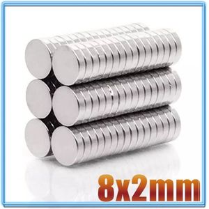 Ronde platte neodymium magneetjes 100 stuks - 8 x 2 mm - zeer sterk - neodymium magneet - koelkast - whiteboard
