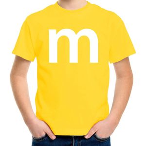 Letter M verkleed/ carnaval t-shirt geel voor kinderen - M en M carnavalskleding / feest shirt kleding / kostuum 158/164