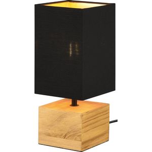 LED Tafellamp - Tafelverlichting - Torna Wooden - E14 Fitting - Vierkant - Mat Zwart/Goud - Hout