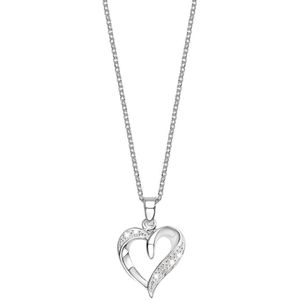 Lucardi Dames Ketting met hart zirkonia - Echt Zilver - Ketting - Cadeau - 42 cm - Zilverkleurig