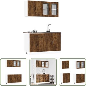 The Living Store 4-delige Keukenkastenset Kalmar bewerkt hout gerookt eiken - Keukenkasten - Houten Keukenkasten - Keukenopstelling - Kalmar Serie - Gerookt Eiken Meubilair