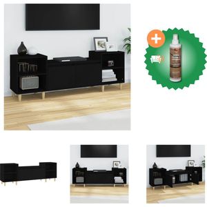 vidaXL Tv-meubel 160x35x55 cm bewerkt hout zwart - Kast - Inclusief Houtreiniger en verfrisser