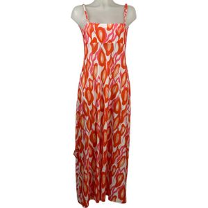 Angelle Milan – Travelkleding voor dames – Roze/Oranje/Rood Lange Jurk met Bandjes – Ademend – Kreukherstellend – Duurzame jurk - In 5 maten - Maat L