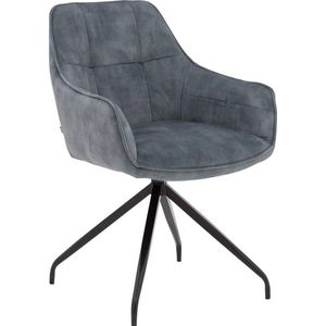 Goossens Eetkamerstoel Alba - Met Armleuning - Velvet - Blauw