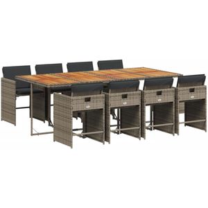 vidaXL Tuinset - Tuinsets - Loungeset - Tuintafel - 9-delige Tuinset met kussens poly rattan grijs