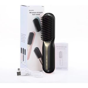 Hitte Borstel - 3-IN-1 - Mini Krultang - Warmte Borstel - Hot Comb - Styling Brush - Warmteborstel - Keramische Stijltang - Ook Voor Kort Haar - Zwart