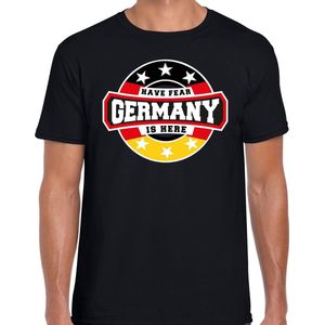 Have fear Germany is here t-shirt met sterren embleem in de kleuren van de Duitse vlag - zwart - heren - Duitsland supporter / Duits elftal fan shirt / EK / WK / kleding S