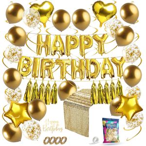 Fissaly 45 Stuks Gouden Verjaardag Decoratie Versiering met Ballonnen –Happy Birthday Party - Feestartikelen Goud – Feest - Helium