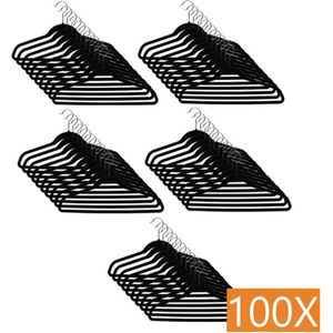 Kledinghangerset 100 stuks - Non slip kledinghangers - Fluweel zwart