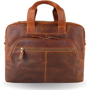 Fana Bags Leren Laptoptas Cognac - 15,6 inch Laptop & Ipad vak - Veel Vakken - Laptop Tas Echt Leer - Zakelijke Werktas - Moderne Leren Aktetas