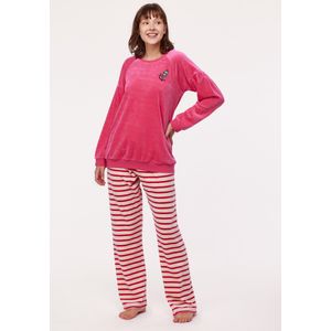 Pyjama Dames Woody Strepen Broek Velours - Fuchsia