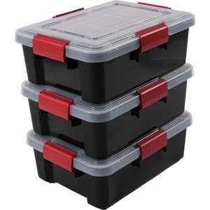 IRIS Airtight Opbergbox - 10L - Kunststof - Zwart/Transparant/Rood- Set van 3