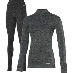 Heatkeeper Thermoset Dames Premium Techno - Thermoshirt met lange mouwen en legging - Zwart Melange - TOGwaarde 2.8 - Thermisch isolerend shirt en legging - Maat XL