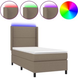 vidaXL - Boxspring - met - matras - en - LED - stof - taupe - 80x200 - cm