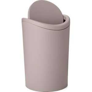 Badkamer-afvalemmer met deksel, inhoud 6 l, van polypropyleen, BPA-vrij, taupe, afmetingen 19 x 19 x 28 cm