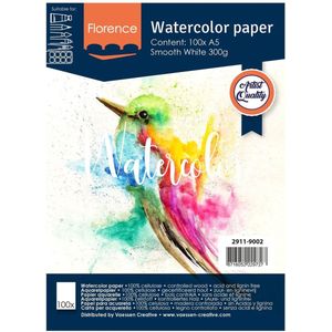Aquarelpapier - Intense White - A5 - 300 grams - Gladde Structuur - Smooth - Florence - 100 vellen
