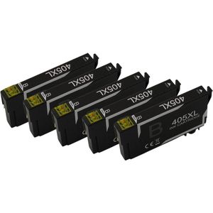 KATRIZ® huismerk voor Epson T405XL Zwart/Epson 405XL Zwart| 5 stuks | Geschikt voor Epson WorkForce Pro WF 3820 DWF / Pro WF 3825 DWF / Pro WF 4820 DWF / Pro WF 4830 DTWF / WF 7830 DTWF / WF 7835 DTWF / WF 7840 DTWF