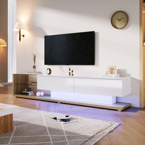 Sweiko TV kasten, lowboards, combinatie van hoogglans wit en houtkleuren, glazen wanden en variabele LED verlichting