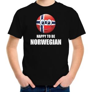 Noorwegen Happy to be Norwegian landen t-shirt met emoticon - zwart - kinderen - Noorwegen landen shirt met Noorse vlag - EK / WK / Olympische spelen outfit / kleding 122/128