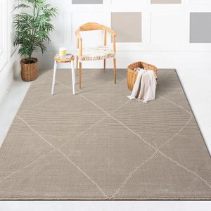 the carpet Lima duurzaam en milieubewust designtapijt, zacht en onderhoudsvriendelijk, 3D-effect, wasbaar, pool van 100% gerecycled polyester, Beige, 120 x 170 cm