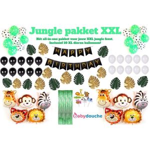 Jungle Decoratie Verjaardag versiering pakket zwart XXL Babydouche - Safari thema - dieren ballonnen - jongen meisje - happy birthday slinger