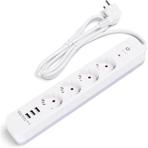 Stekkerdoos met USB - Verlengsnoer met USB - Aigostar - 4 Stopcontacten - 3 USB-A - 1.5 Meter - Randaarde - Wit | Nederland