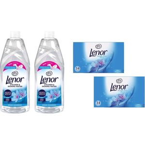 Lenor Strijkwater Aprilfris 2 x 1000 ml & Droogtrommeldoekjes 2 x 34 Sheets