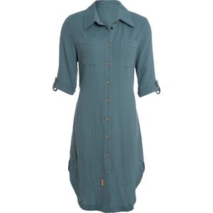 Knit Factory Kim Dames Blousejurk - Lange blouse dames - Blouse jurk groen - Zomerjurk - Overhemd jurk - XL - Stone Green - 100% Biologisch katoen - Knielengte