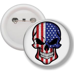 Button Met Speld - Schedel Vlag Amerika
