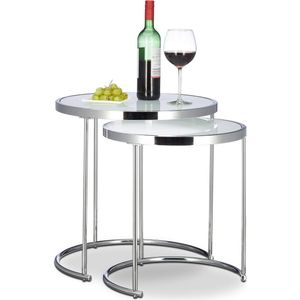 Set van 2 moderne bijzettafels met melkglas en chroom afwerking