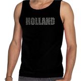Glitter Holland tanktop zwart met steentjes/rhinestones voor heren - Oranje fan shirts - Holland / Nederland supporter - EK/ WK top / outfit XL
