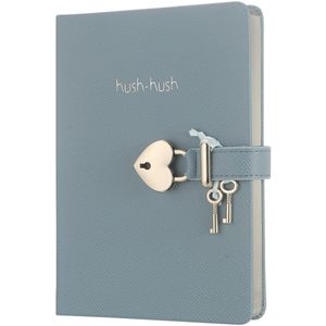 Victoria's Journals - Dagboek met slot, sleutel en geschenkdoos - Hush-Hush My Secret Diary w/ Heart Lock - Luxe Vegan Leer Dagboek - Hardcover - 320 Pagina's Premium Papier - 13 x 18 cm (Lichtblauw)