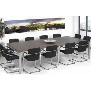 Vergadertafel 12 personen Kubus breed 320CM diep 160CM bladkleur Havanna framekleur Aluminium (RAL9006)